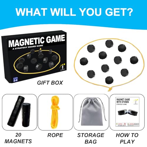 Magnet Game with String for Family Game Night & Travel & Camping - Magnetic Chess Games with Full-Size Stones - Fun Portable Two Player Strategy for Adults Teens and Kids