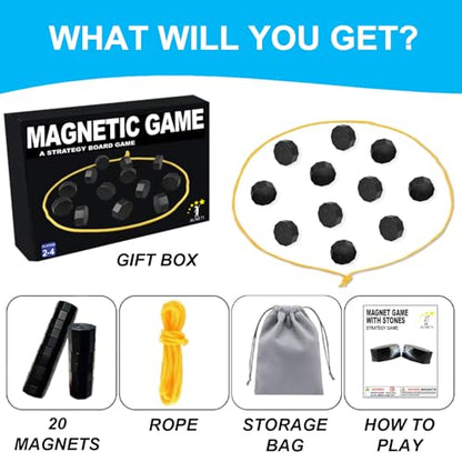 Magnet Game with String for Family Game Night & Travel & Camping - Magnetic Chess Games with Full-Size Stones - Fun Portable Two Player Strategy for Adults Teens and Kids