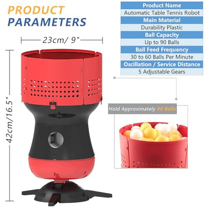 Automatic Ping Pong Ball Launcher Machine,Cordless Control,Table Tennis Serving Robot,Speed Spin Frequency Adjustable,for Practice Training 100Balls - size: 100Balls