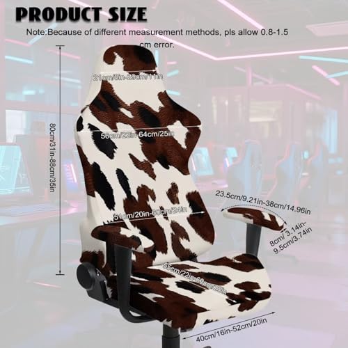 Brown Cow Print 4 Piece Gaming Chair Cover with Armrest Covers Breathable Non Slip Washable Slipcover for Esports Chairs for Anti Cat Scratch Protection of Computer Gamer Chair Slipcovers - color: Brown Cow Print