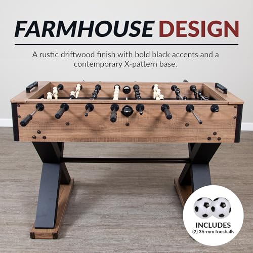 Hathaway Excalibur 54-in Foosball Table for Game Room - with Driftwood Melamine Finish, X-Pattern Base, Chrome Steel Rods, Adjustable Leg Levelers & Manual Scoring Units - Driftwood Finish