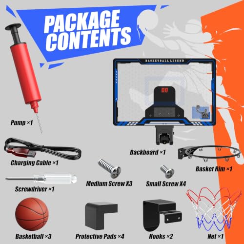 HopeRock Indoor Mini Basketball Hoop for Kids, Basketball Hoops Over The Door with LED Lighting, Mini Hoop with Scoreboard & 3 Balls, Basketball Toys Gifts for 5 6 7 8 9 10 11 12 Year Old Boys Girls