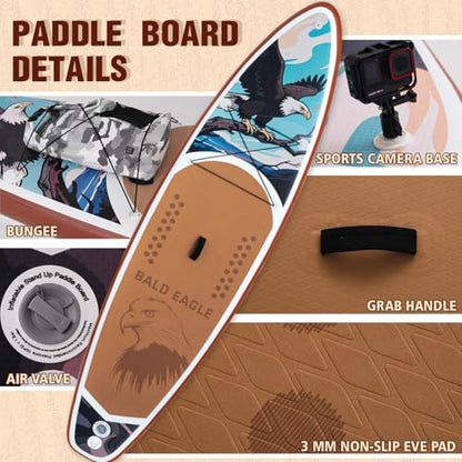 FEATH-R-LITE Inflatable Paddle Board Stand Up Paddleboards for Adults SUP with Premium Accessories Pump, Adjustable Paddle, Leash, Three Fins, Backpack - style: Ash Eagle