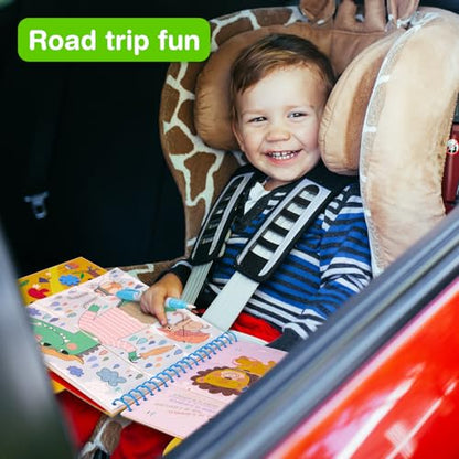 Avenir Reusable Water Coloring Book for Toddlers 3-5 Years, Road Trip & Airplane Mess-Free Portable Educational 4 in 1 Creative Set Water-Reveal Paint Activity Doodle Pad Kids Art Crafts - color: Animals