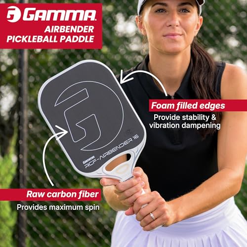 GAMMA RCF Airbender Pickleball Paddle, Raw Carbon Fiber, Customizable Handle Weight System & Aerodynamic Open Throat w/Shock Absorbing Gel Insert, 22mm & 16mm - style: 16MM - Paddle Only