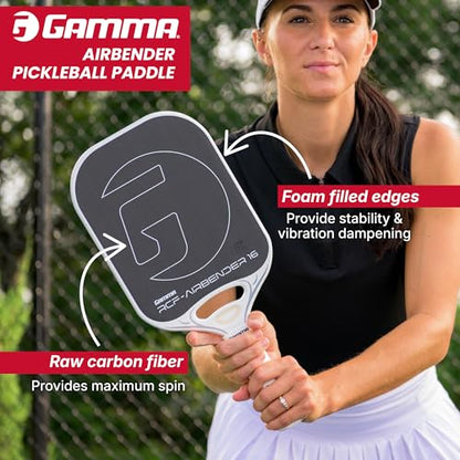 GAMMA RCF Airbender Pickleball Paddle, Raw Carbon Fiber, Customizable Handle Weight System & Aerodynamic Open Throat w/Shock Absorbing Gel Insert, 22mm & 16mm - style: 16MM - Paddle Only
