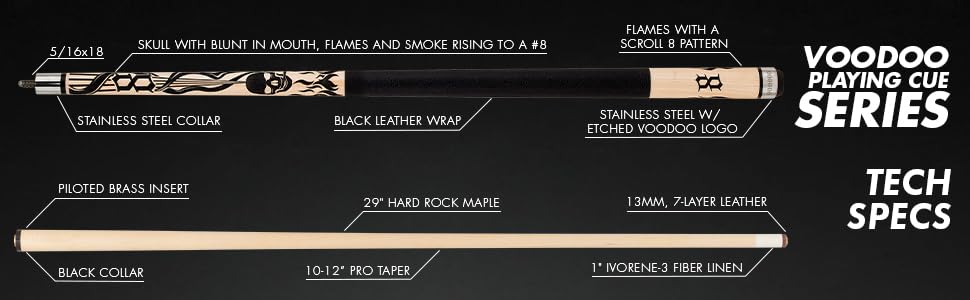 Voodoo Billiards Pool Cue Stick - Bone - Smoking Skull - size: 19oz