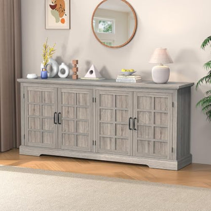 Bigbiglife 70.2" Wood Buffet Cabinet, Farmhouse Buffet Sideboard Cabinet with 4 Doors and Adjustable Shelves, Coffee Bar Wine Bar Storage Cabinet for Kitchen, Living Room, Grey - color: Grey