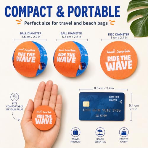 Water Skipping Balls Pool Beach Toys, 2 Water Skip Balls & 1 Skipping Disc | Water Bouncing Ball Play, Kids Ages 8-12, Mesh Carry Bag, Summer Outdoor Games, Lake Weekends, Teens Adults, Vacation Gift