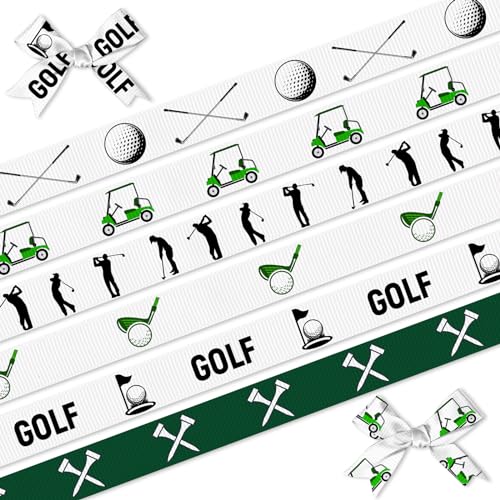 Golf Ribbon for Gift Wrapping Crafts – 6 Rolls Grosgrain Golf Ball Cart Ribbon for Gift Wrapping Party Decorations Wrapping Paper Scrapbook Crafts 0.39 Inch × 3 Yards Each - color: Golf