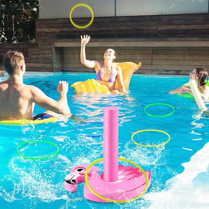 Hiboom Pool Ring Toss Games Toys, Swimming Pool Games for Adults and Family with 6 Pcs Throwing Rings, Water Foam Toss Float Toys for Summer Outdoor, Beach, Yard, Party(Flamingos) - style: Flamingos
