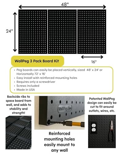 Wallpeg Peg Board for Nerf Gun Storage Organizer Kit 3 ea 24”x16” Pegboard Holder for Nerf Blasters Wall Organization