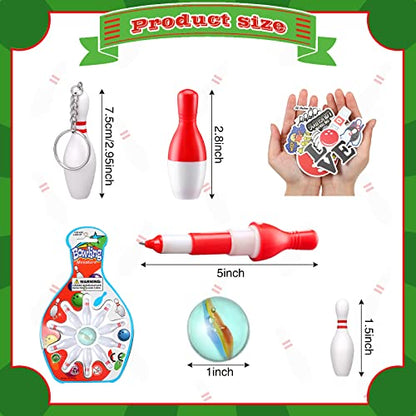 Deekin Bowling Party Favors 12 Pcs Pin Keychain 12 Pcs Ballpoint Pen Mini Bowling Set 50 Pcs Stickers for Goodie Bag Fillers and Small Prizes
