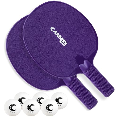 Cannon Sports Unbreakable Table Tennis Paddle Set - 2 Rackets with 6 Pack of 3-Star Table Tennis Balls – Portable Set for 2 Players - color: 2 Purple Paddles + 6 White Balls