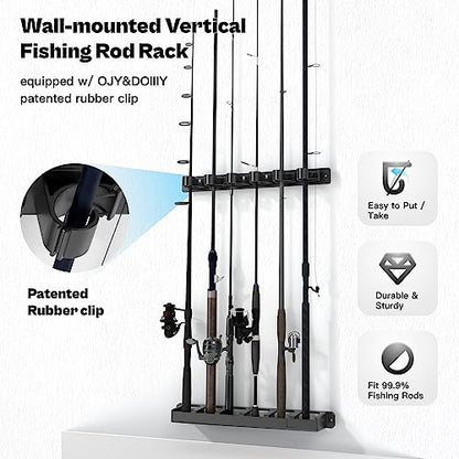 OJYDOIIIY Wall Mount Fishing Rod Holders,Vertical Fishing Pole Storage Rack for Garage - color: 1 Pack, 6 Rods
