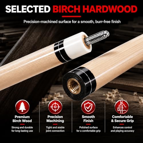 58" Pool Cue Stick Set, 2-Piece Birch Wood Billiard Cues with 13mm Leather Tips, 20oz House Cue Sticks for Home Pool Tables, Bars & Casual Play - size: 58" Set of 6