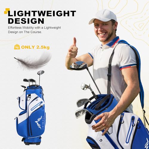 uniHimal Golf Cart Bag, 15 Way Organizer Divider Top with Handles and Rain Cover - color: Blue-White