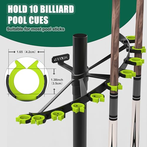 Hikeen Heavy Duty Pool Stick Holder Holds 10 Sticks with Steel Frame,Simple Installation and Storage Organizer Pool Cue Holder,Mental Pool Cue Rack for Game Room, Billiard Club