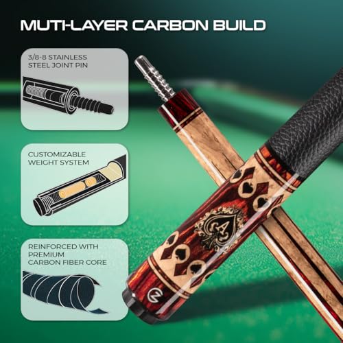 Z Wave Carbon Pool Cue – 29” Carbon Shaft, 12.5mm Hybrid Conical Taper, Low Deflection, Microfiber Tip