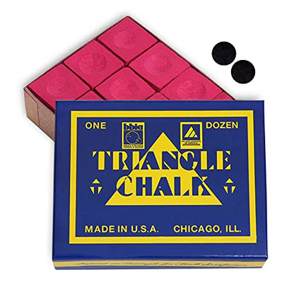 Triangle Billiard Pool Cue Chalk - 1 Dozen - Made in The USA + 2 pcs of Quality Billiard Pool Table Spots by Tweeten Fibre Co. - color: Red