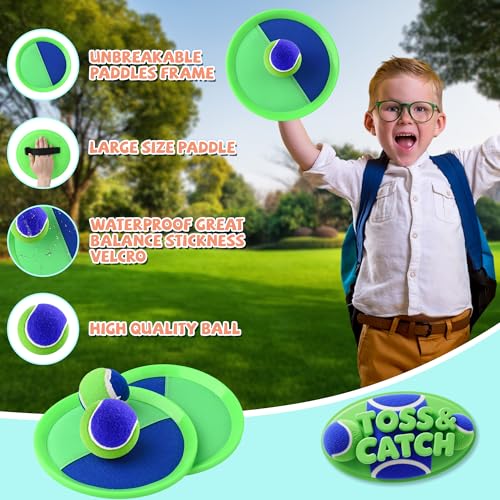 Toss and Catch Ball Set Beach Toys for Kids Outdoor Toys and Yard Games for Boys and Girls Improves Focus Great for Exercise Fun Easter Christmas Birthday Gift Idea (Green)