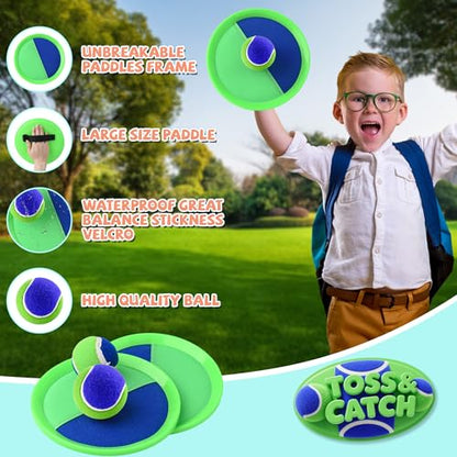 Toss and Catch Ball Set Beach Toys for Kids Outdoor Toys and Yard Games for Boys and Girls Improves Focus Great for Exercise Fun Easter Christmas Birthday Gift Idea (Green)