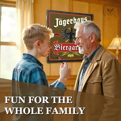Personalized Dart Board Cabinet Set with 6 Steel Tip Darts, Paper Dartboard, Chalk & Eraser (21.5 x 21.5 x 2.75) - Man Cave Dart Boards for Adults - style: Biergarten