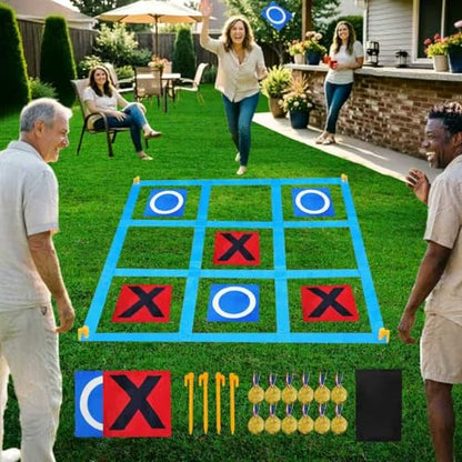 Nattork Outdoor Giant Tic Tac Toe Game for Kids Adult Family, Large Outside Lawn Yard Backyard Carnival Field Day Game, Birthday Party Family Reunion Games Playground - color: RED AND BLUE 4*4FT