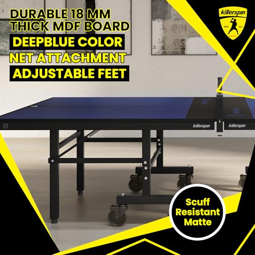 Killerspin MyT 415X Mega, Ping Pong Table, Foldable Table for Table Tennis, Portable Ping Pong Table Set with Built-in Paddle and Ball Storage, 18 mm MDF Board Pingpongball Table - color: Deep Blue