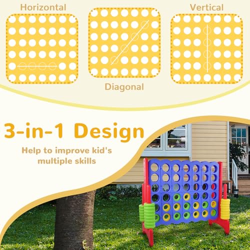 Peekabu Giant 4-in-A-Row Connect Game Outdoor, 3.5FT Jumbo 4-to-Score Yard Game for Kids & Adults, 42 Rings & Quick-Release Slider