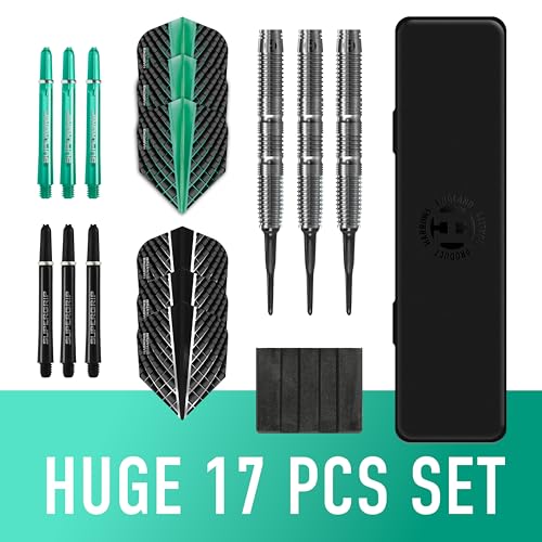 Harrows NX Elite 90% Tungsten Soft Tip Darts Set 18g I Huge 17pcs Bundle with Spare Shafts, Prime Flights & Travel Case 18G