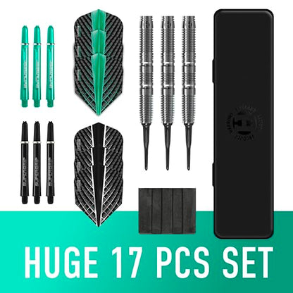 Harrows NX Elite 90% Tungsten Soft Tip Darts Set 18g I Huge 17pcs Bundle with Spare Shafts, Prime Flights & Travel Case 18G