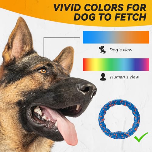 FUSOTO Dog Ring Toy, Indestructible Flying Discs for Throwing Catching, Water Floating Dog Training Ring for Medium Large Breeds (Blue - φ9 inches) - color: Blue - φ9 inches