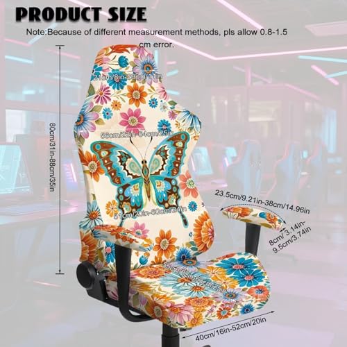 Suobstales Boho Mandala Butterfly Pattern Gaming Chair Cover, Stretch 4 Set Ergonomic Office Computer Game Chair Slipcovers with Armrest Covers/Back Covers/Seat Cover for Reclining Racing Gaming Chair - color: Boho Mandala Butterfly
