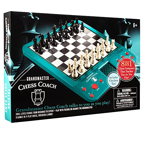 Electronic Chess Set for Kids & Adults- Grandmaster Game w Smart Computer Teaching Coach, 100 Preset Lessons Beginner to Expert - 12 Modes, 30 Skill Levels, Why? Button, + 8 Bonus Games Inc Checkers
