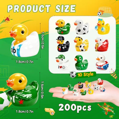 200Pcs World Soccer Cup Mini Resin Ducks 10 Style Sports Theme Miniature Football Ducks Bulk Player Referee Tiny Duck Figures for Soccer Party Favors Office Desk Shelf Decor Sports Fans Gifts - style: 200Pcs-10 Style Soccer Ducks