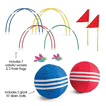HearthSong Oversized Kick Croquet Outdoor Game fro 4+ years With Two 14" Cloth-Covered Balls, Seven Wickets, and Two Finish Flags