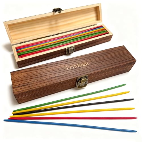 TriMagic Wooden Pick Up Sticks Original Game Set in Gift Box, Pickup Sticks Game, 41-Piece Classic Pick Up Stix, Vintage Old Fashioned Toys for Family, Nostalgic Toys from 50s 60s 70s 80s - style: 41 Pickup Sticks+Wooden Box