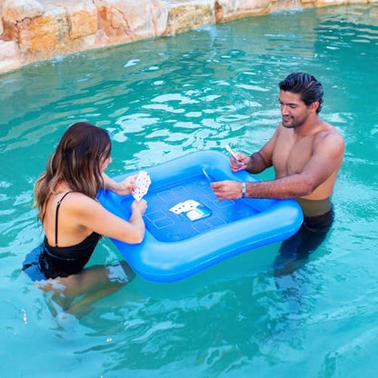 Poolcandy Floating Game Table with Waterproof Playing Cards – 28” Inflatable Pool Card Table, Puncture-Resistant Vinyl, Self-Floating Poker Game Set