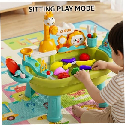 Toy Sink with Running Water, Multi-Play Toddler Water Table with Circulating Faucet, Detachable Legs, Green (4 Rechargeable AA Batteries & Screwdriver Included).. - color: Green