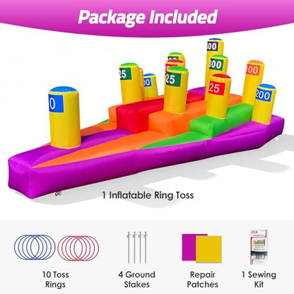 Inflatable Ring Toss Game 13Ft Triangle Ring Toss, Giant Inflatable Carnival Game with Built-in Blower, 210D Oxford Fabric Portable Sport Game for Backyard, Camping, Carnival, Family Party