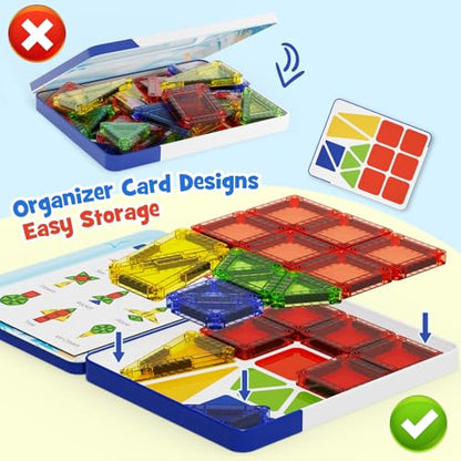 Magnetic Tiles Mini Building Blocks STEM Toys for 3-8 Year Olds, 26PCS Travel-Friendly Set with Storage Iron Box, Educational Construction Playset for Toddlers, Birthday Gift for Boys & Girls - style: 26PCS Blue