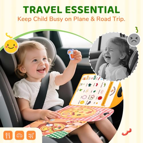 JoyCat Reusable Sticker Book - Stickers for Toddlers, Kids Sticker Activity Book, Travel Toys for Road Trip, Car & Airplane, Educational Learning Gifts for Boys and Girls Ages 3-5 (Pizza-Making) - style: Pizza