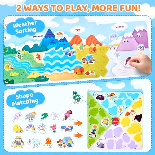 JoyCat Reusable Sticker Book - Stickers for Toddlers, Kids Sticker Activity Book, Travel Toys for Road Trip, Car & Airplane, Educational Learning Gifts for Boys and Girls Ages 3-5 (Weather) - style: Weather