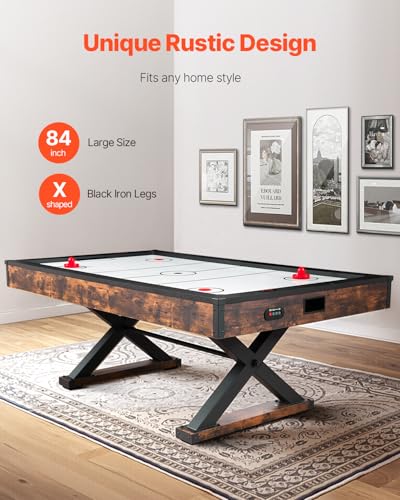 VEVOR 84" Air Hockey Table, Indoor Arcade Table Gaming Set with 2 Pushers, 2 Pucks, Electronic Scorer, X-Shaped Legs & High-Powered Blower, Air Powered Hockey Game Table for Family Game Room Office