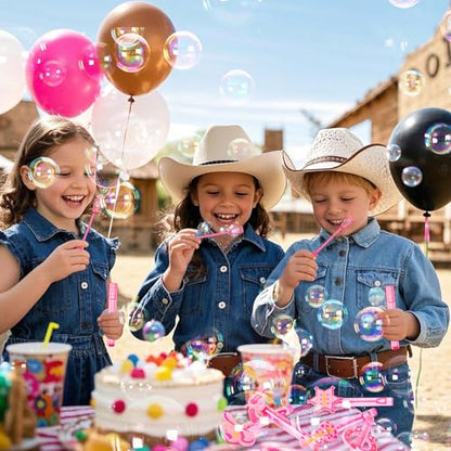Winrayk Western Cowgirl Party Favors, 24Pcs Disco Cowgirl Mini Bubble Wands for Kids Bubbles Bulk with Detachable Topper (6 Styles), Birthday Gift Retro Rodeo Classroom Prizes Easter Goody Bag Stuffer - style: Cowgirl