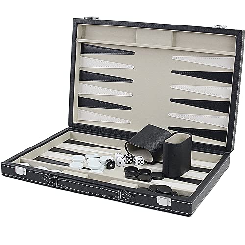 Backgammon Sets for Adults, 15" Backgammon Set Leather Large, Travel Backgammon Board Games - Classic Board Game (Grey Inner Lining) - color: Grey