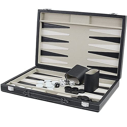Backgammon Sets for Adults, 15" Backgammon Set Leather Large, Travel Backgammon Board Games - Classic Board Game (Grey Inner Lining) - color: Grey