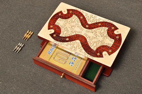 2 Track Cribbage Board Game Set with Magnetic Pull Drawer, Metal Pegs - Playing Cards - Storage Available, Travel Portable Cribbage Game Sets for Family. (Size - 6.5" x 4"). - color: Red Track