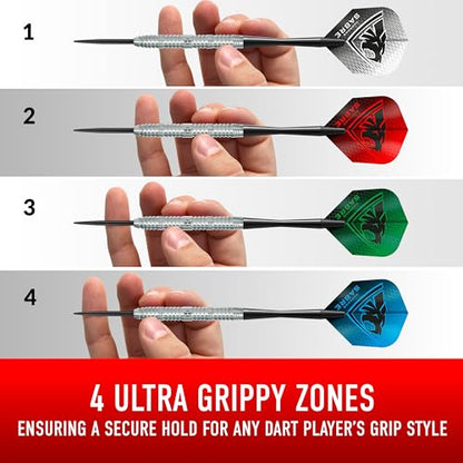 Harrows Sabre 90% Tungsten Steel Tip Darts Set I 21g to 26g All Weights Available I Huge 24pcs Bundle with Spare Shafts, Prime Flights & Travel Case - size: 23 grams